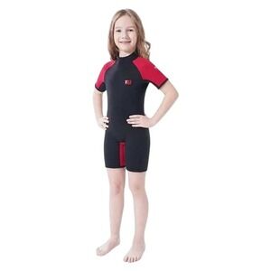 Dark Lightning Kids Shorty Wetsuit 2mm Neoprene Spring Suit Black Red Size 4